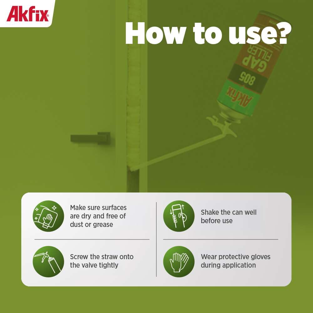 Akfix 805 self-expanding foam illustrates quick insulation for window and door frames