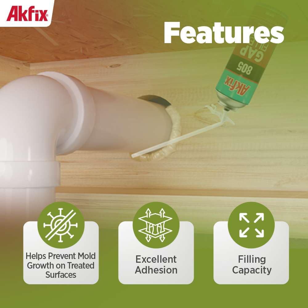 Akfix 805 straw attachment demonstrates precise foam application in tight joints