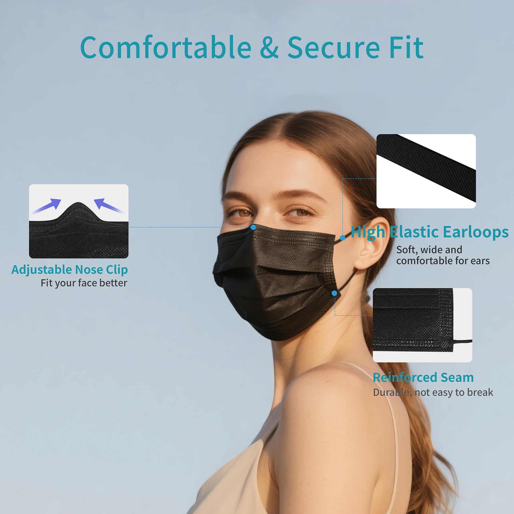akgk disposable masks nose clip closeup for a light seal