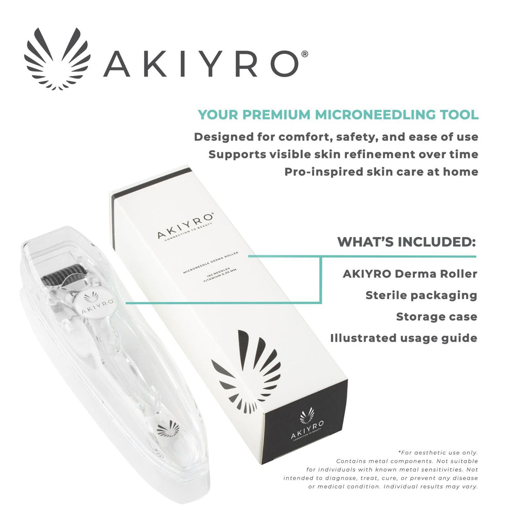 AKIYRO Derma Roller featuring precise, smooth glide with ergonomic handle
