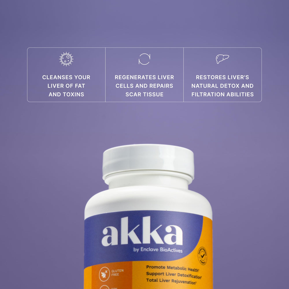 AKKA Premium Liver Cleanse glass and capsules arranged for a daily regimen