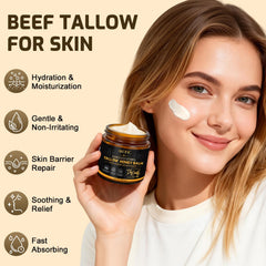 AKOFIC Grass-fed beef tallow, raw honey, and beeswax ingredients highlight natural nourishment