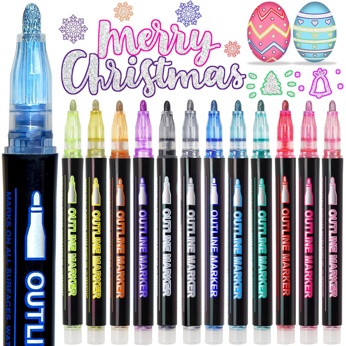 AKUBLE glitter markers set with 12 colors for crafts