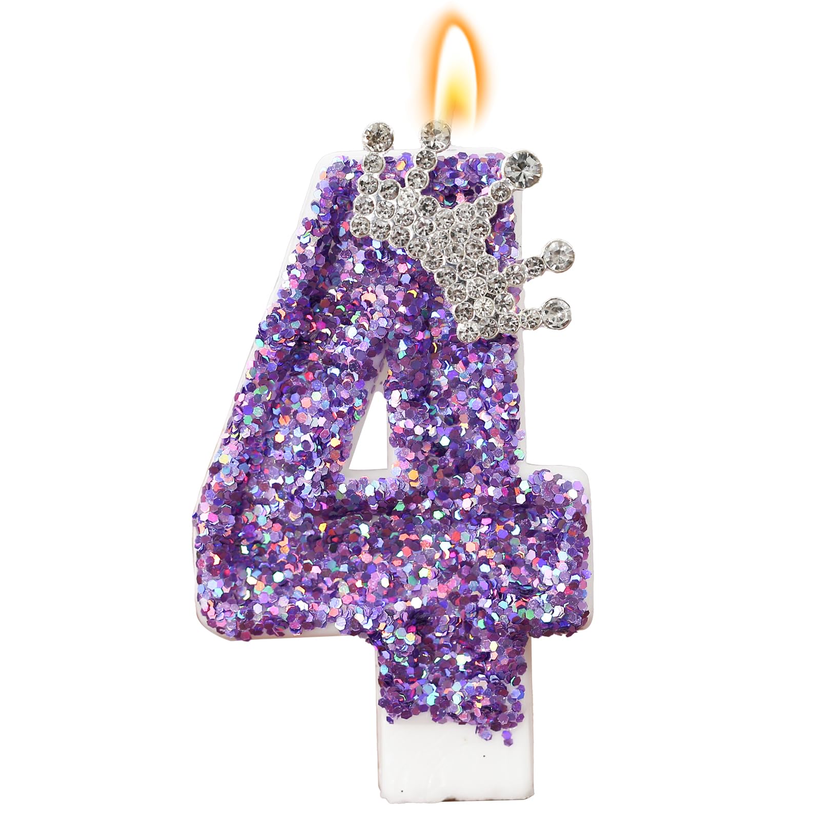AKURIEEY birthday number candles with purple crown cake topper and glittering sequins for glamour