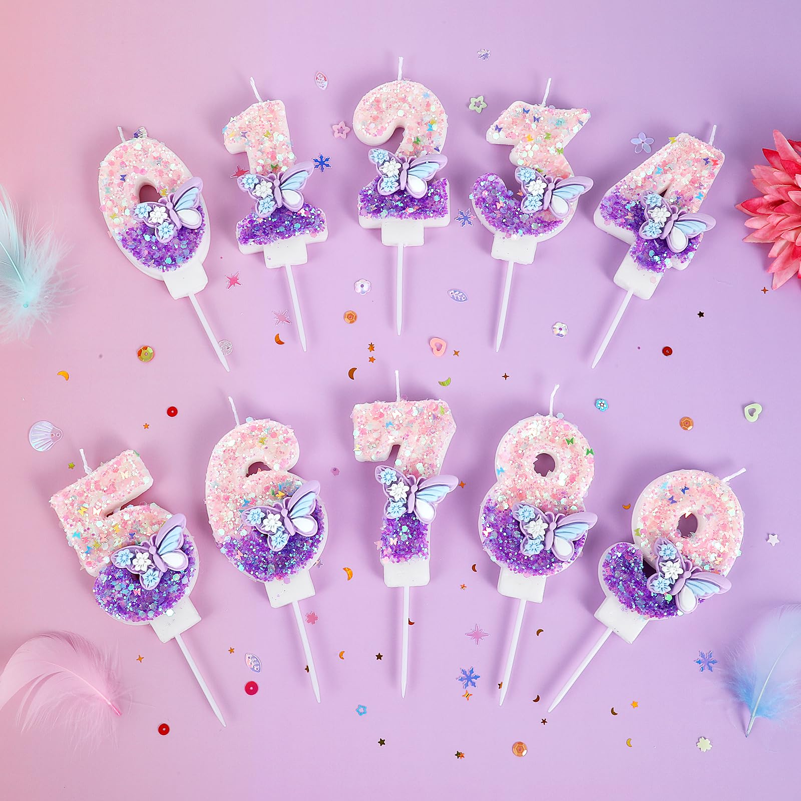 AKURIEEY butterfly candles on cake emitting a delicate glow