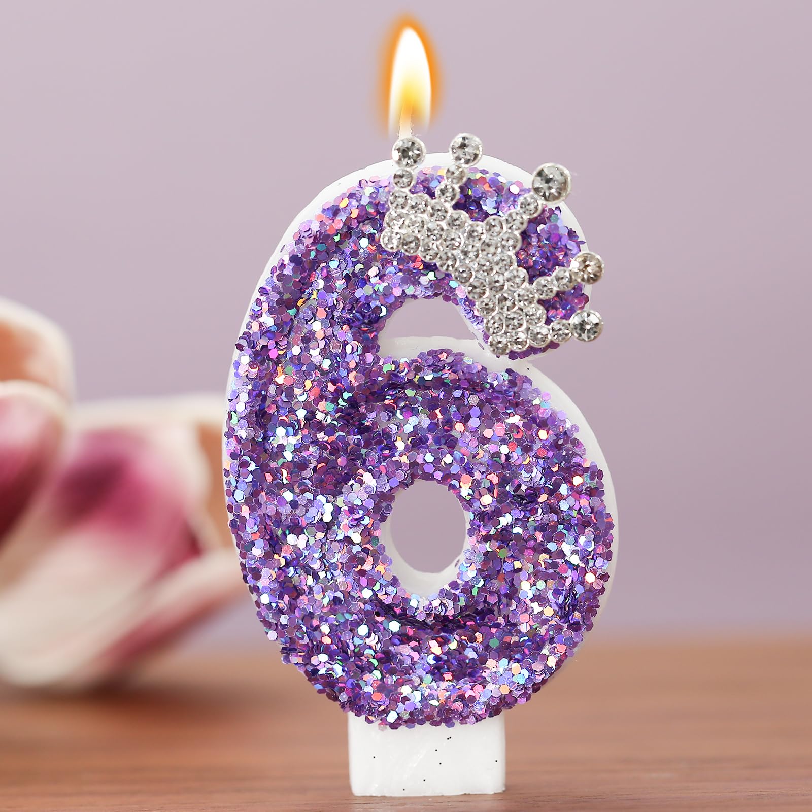 AKURIEEY number-6 cake topper with sequins for milestone celebrations.