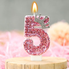 AKURIEEY pink sequined number candle crown topper enhances cake decoration