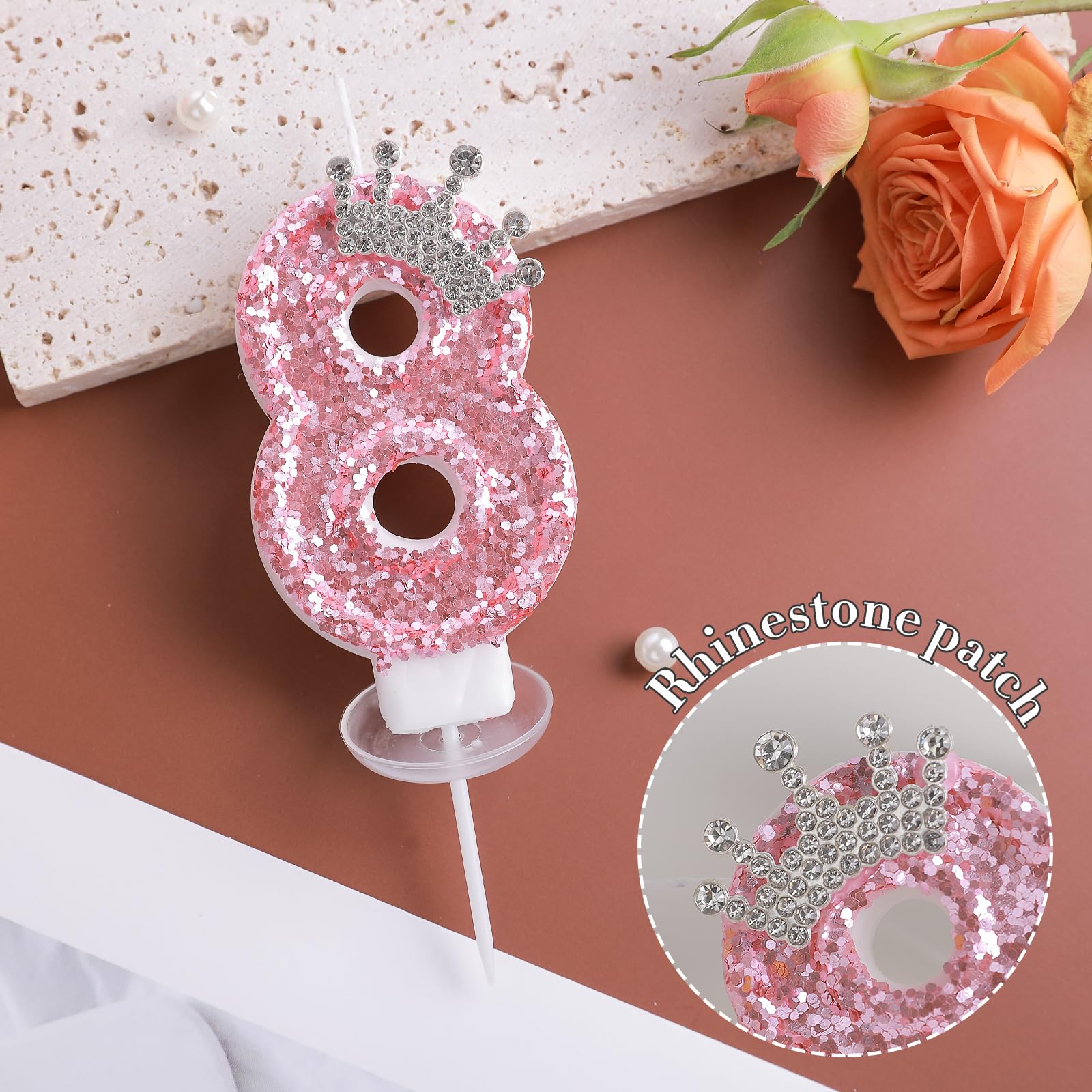 AKURIEEY pink crown candle resembles a regal topper for occasions.
