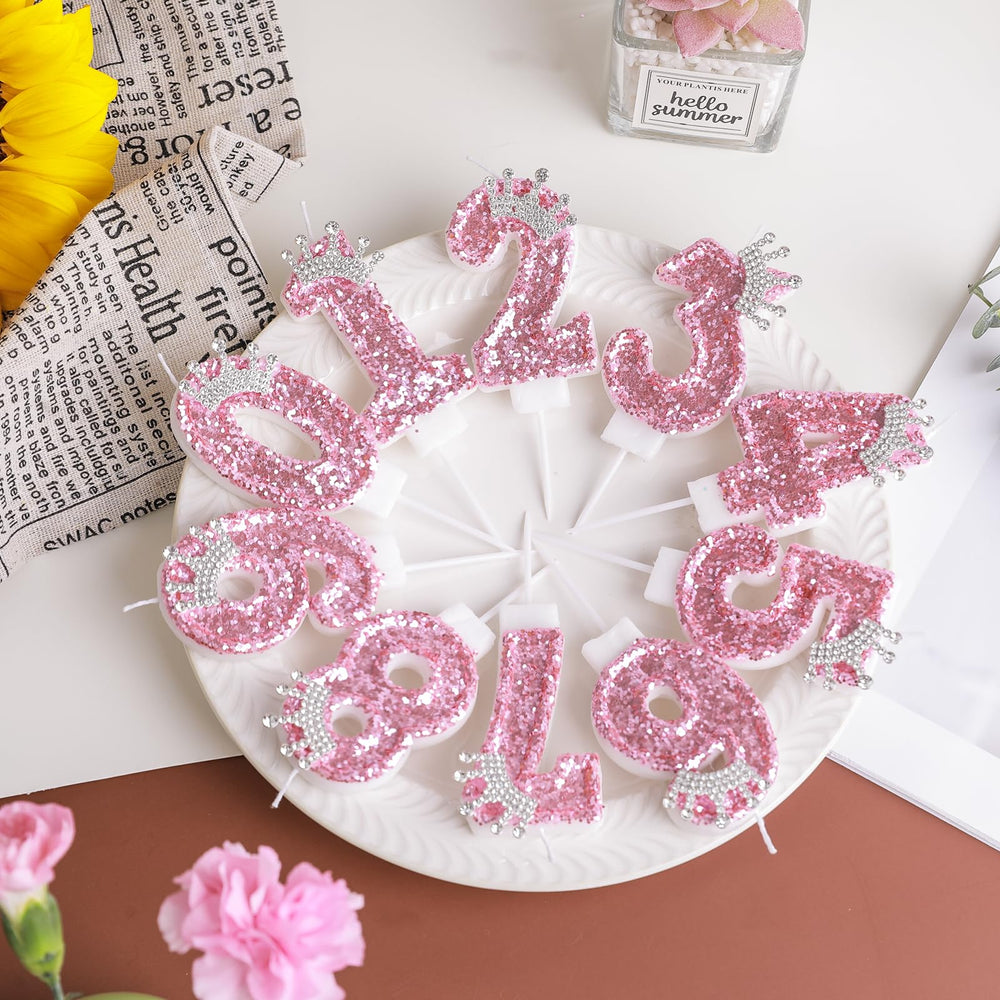 AKURIEEY pink crown candle top with crown ornaments for elegant celebrations.