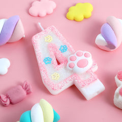 AKURIEEY pink glitter paw 4th birthday candle for cat birthday cakes.