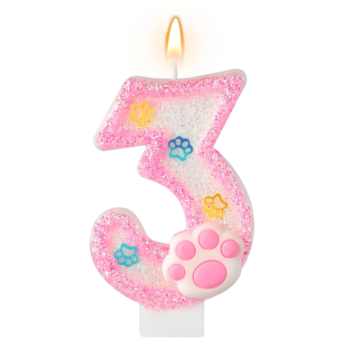 Akurieey pink paw 3rd birthday candle for pet cakes