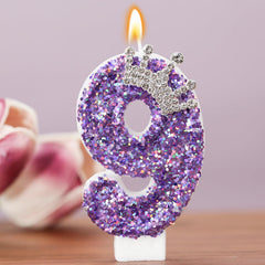 AKURIEEY Purple Crown Candle sequin crown detail showcases luxury sparkle for celebrations