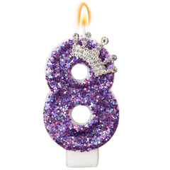 AKURIEEY purple crown birthday 8 candle with sequins enhances cake decor and photos