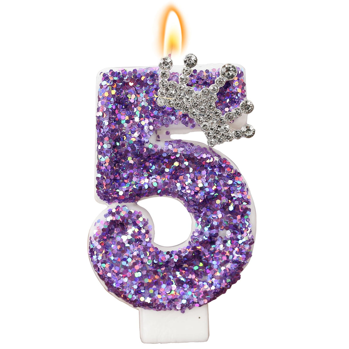 AKURIEEY purple crown number candle on an elegant birthday cake.
