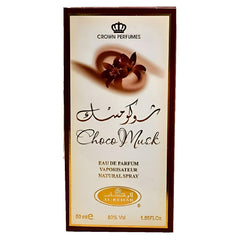 Al-Rehab Choco Musk packaging on display highlighting warm, inviting presentation for gifting or display.