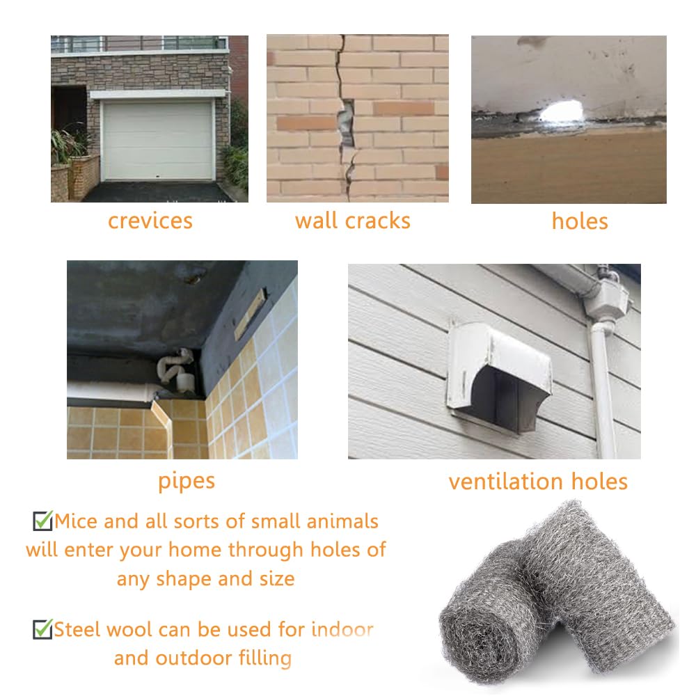 Alabrocon steel wool at siding and vents helps keep the garage protected.