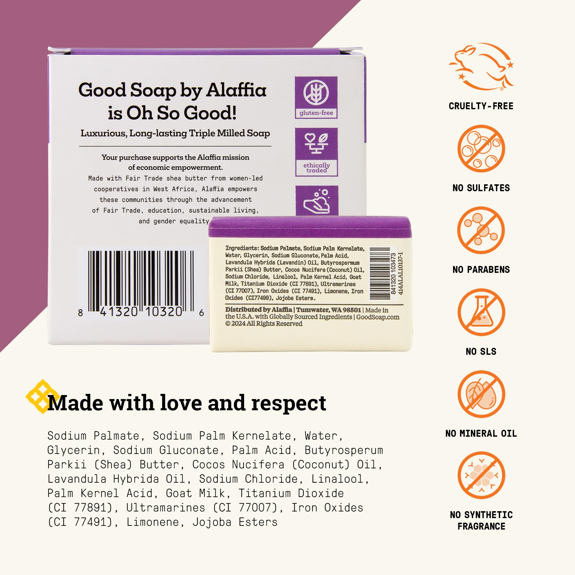 Close-up of lavender bars showing triple-milled texture and rich lather.