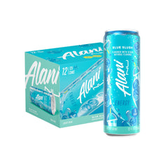 Alani Nu Blue Slush can on desk showing zero sugar and low calories for a clean lift