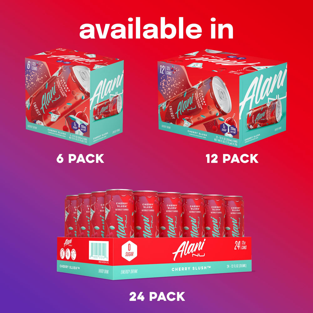 Alani Nu Cherry Slush caffeine-boost image communicates a quick pick-me-up potential
