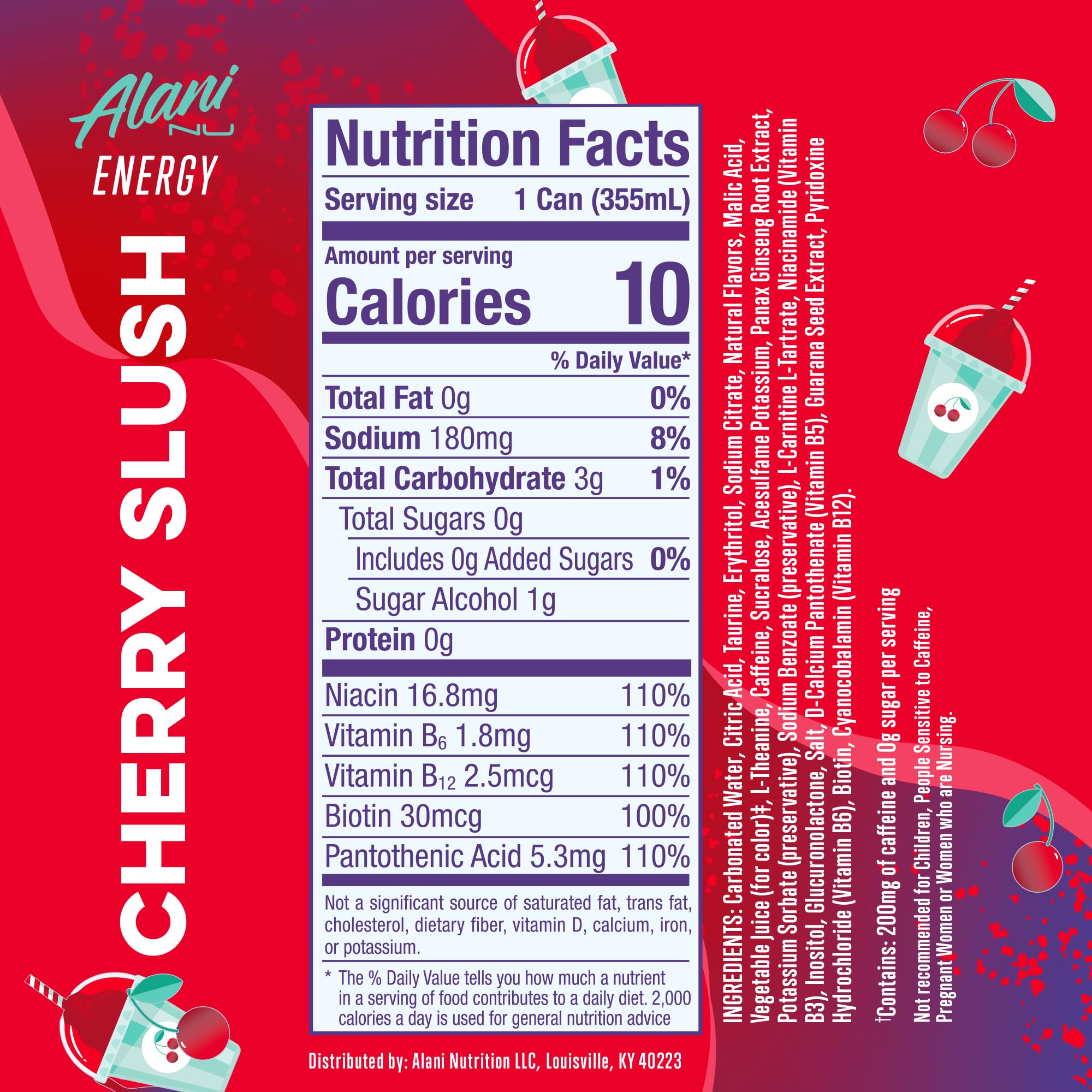Alani Nu Cherry Slush can side angle highlights portable energy for workouts.
