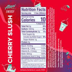 Alani Nu Cherry Slush can side angle highlights portable energy for workouts.