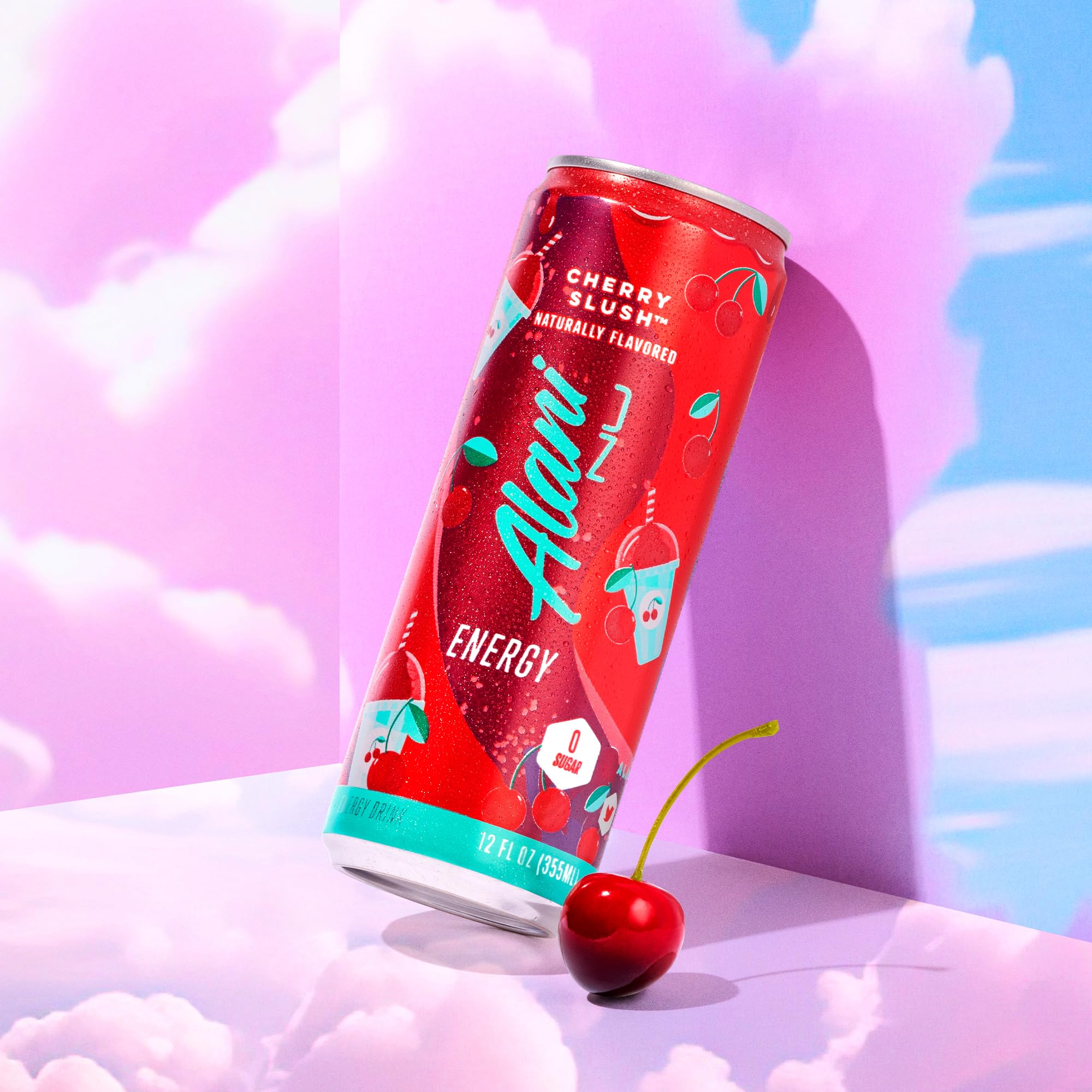 Alani Nu Cherry Slush twist-cap image implies easy opening on the go.