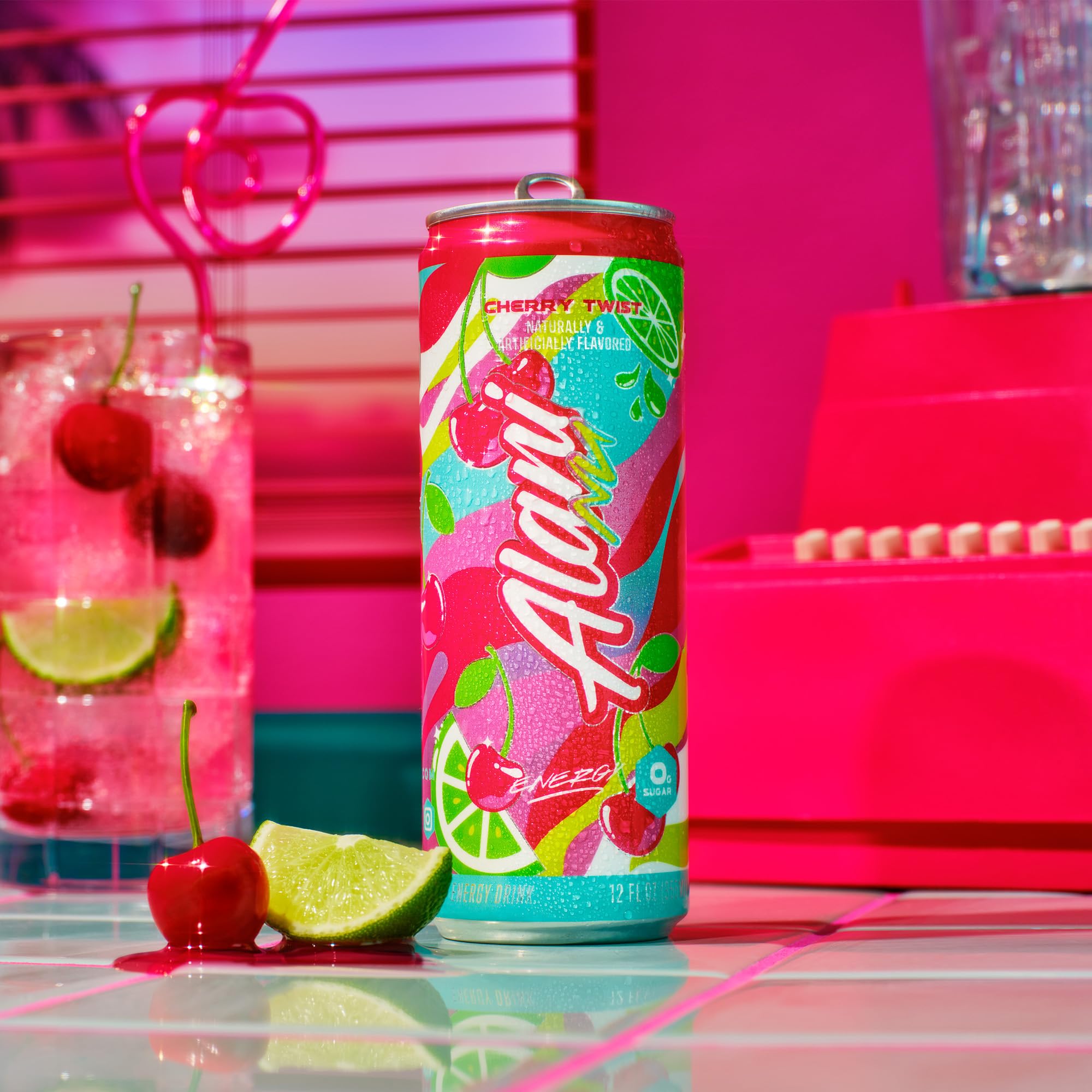 Alani Nu Cherry Twist 24-pack display in store evokes convenient daily energy.