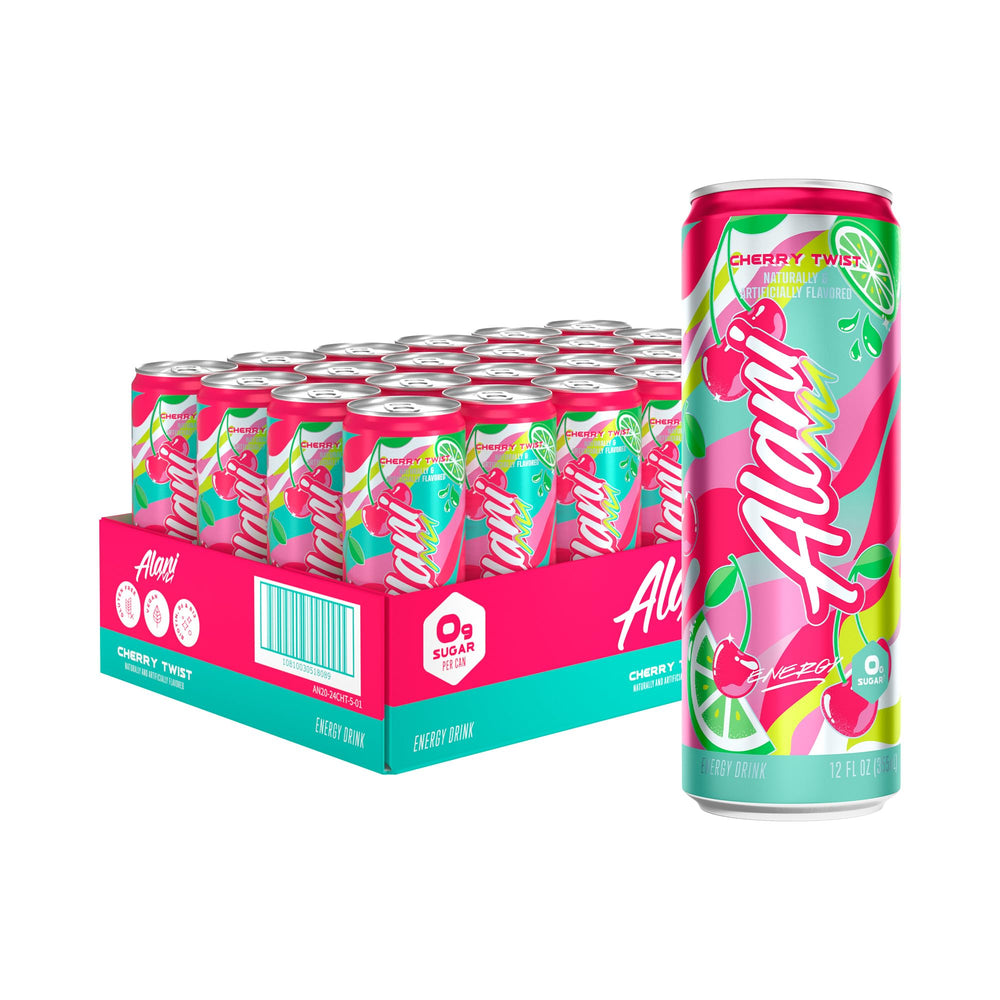 Alani Nu Cherry Twist can front view highlighting a zero sugar energy option.