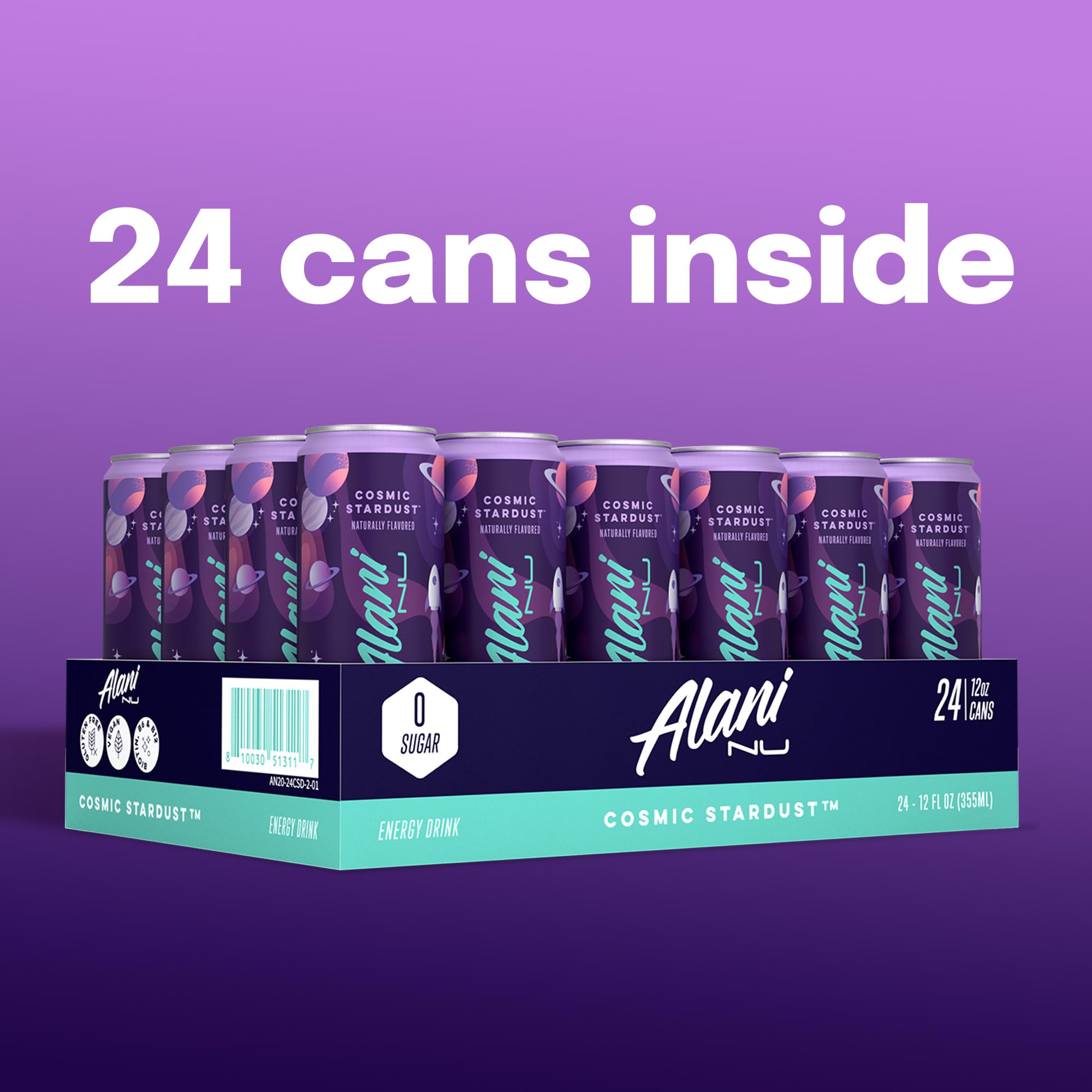 Alani Nu Cosmic Stardust 24-pack box indicating value and convenience.