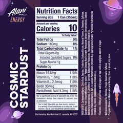 Alani Nu Cosmic Stardust can side profile highlighting sugar-free formula.
