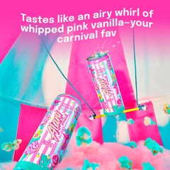 Alani Nu Cotton Candy energy label close-up shows sugar-free formula.