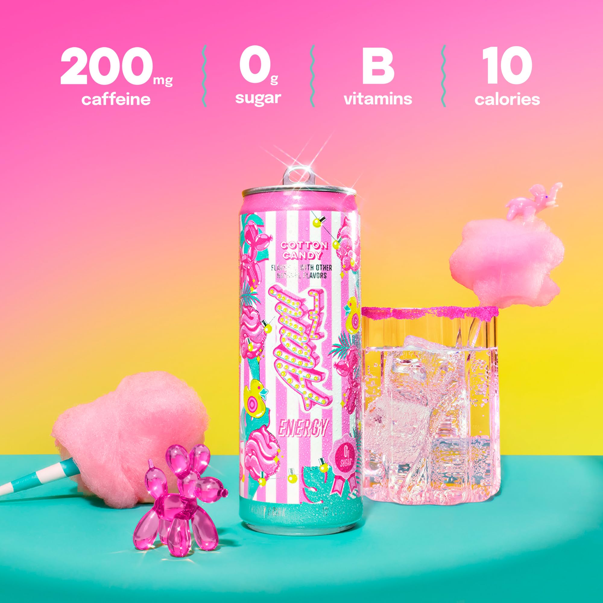 Alani Nu Cotton Candy energy pack of 12 cans for on-the-go energy.