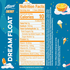 Alani Nu DREAM FLOAT can side view highlights bold flavor in a low-calorie drink