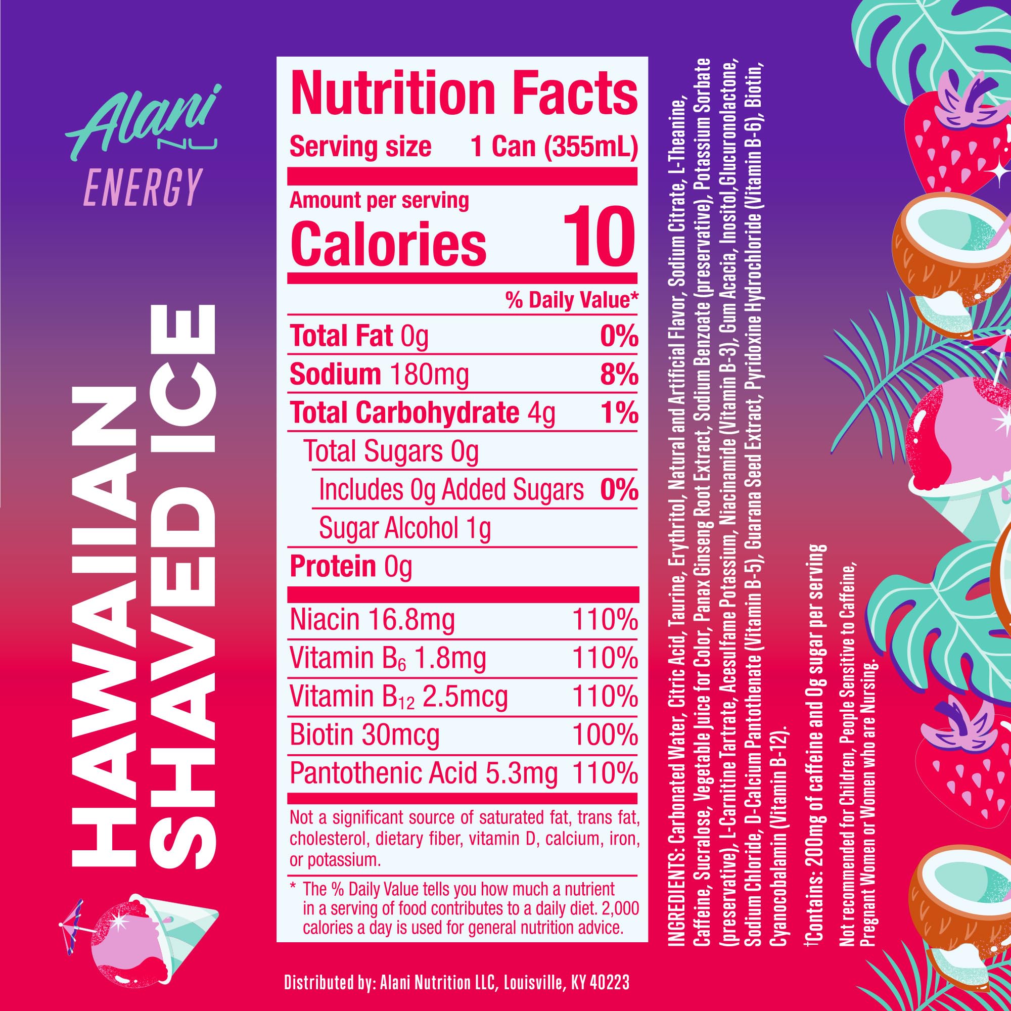 Alani Nu Hawaiian Shaved Ice 24-pack on display for convenient energy