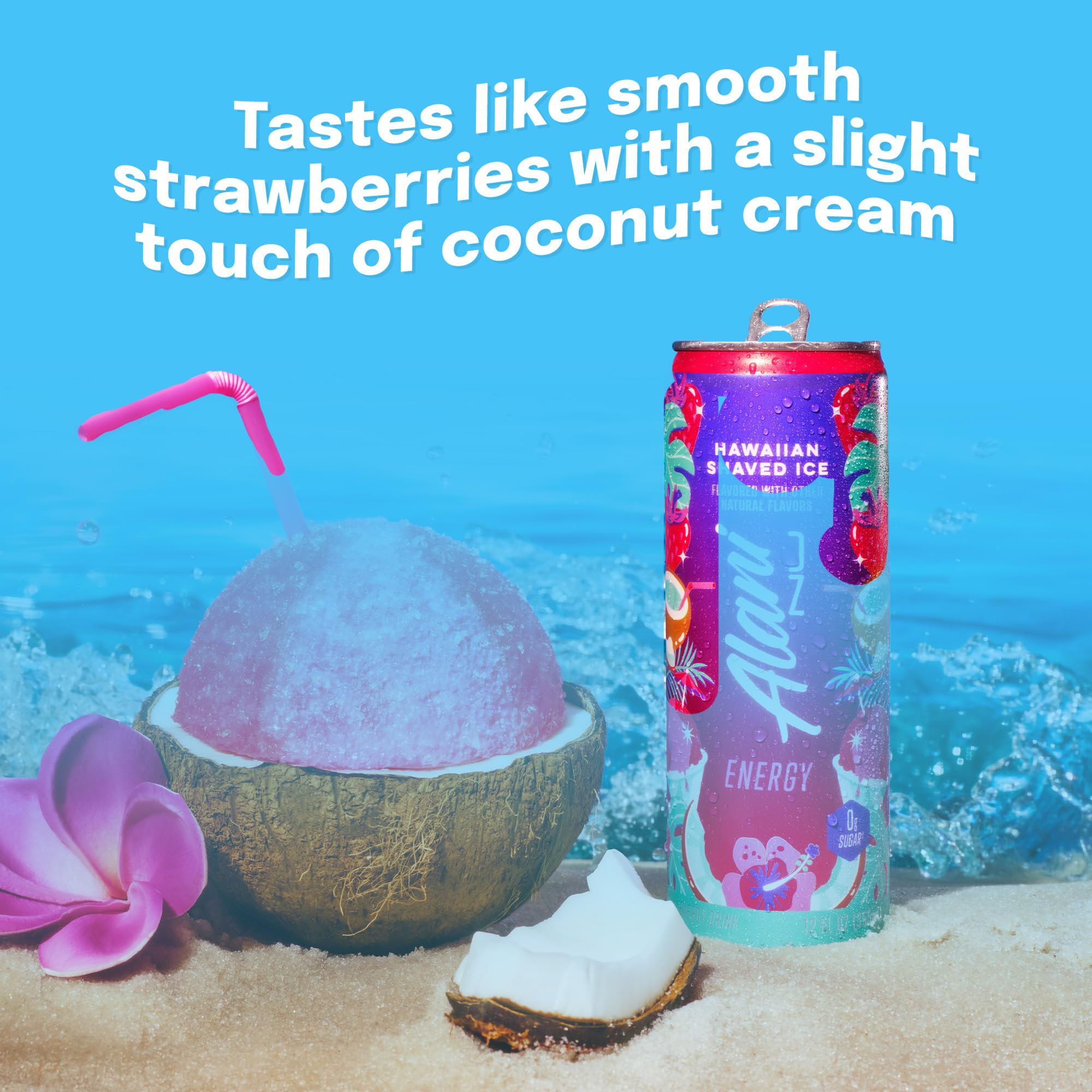 Pour-ready Alani Nu Hawaiian Shaved Ice can captured for on-the-go use