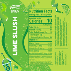 Alani Nu Lime Slush can pour close-up shows crisp carbonation for smooth flavor.