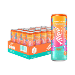 Alani Nu Orange Kiss can front shows bold flavor and zero sugars for on-the-go energy.