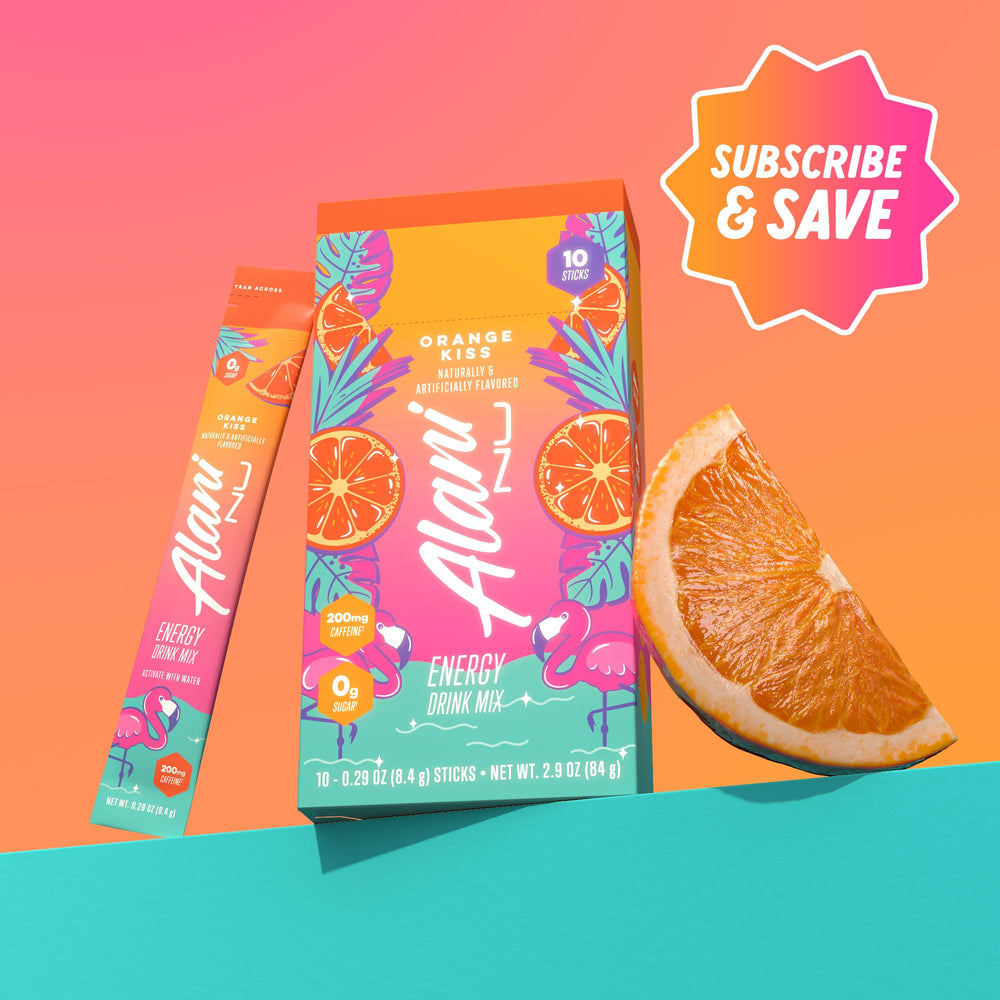 Nutrition facts for Alani Nu Orange Kiss show low calories and no sugar