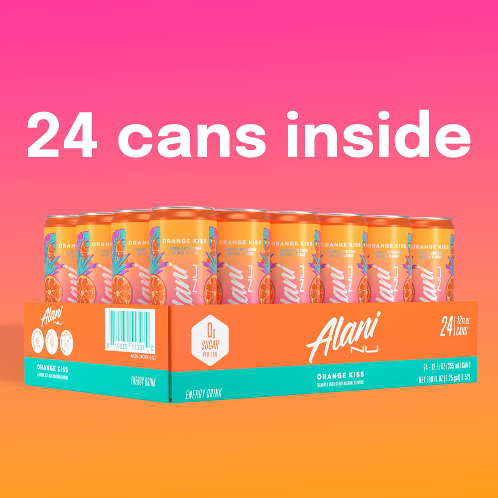 Alani Nu Orange Kiss vegan gluten-free symbol conveys inclusive wellness choice.