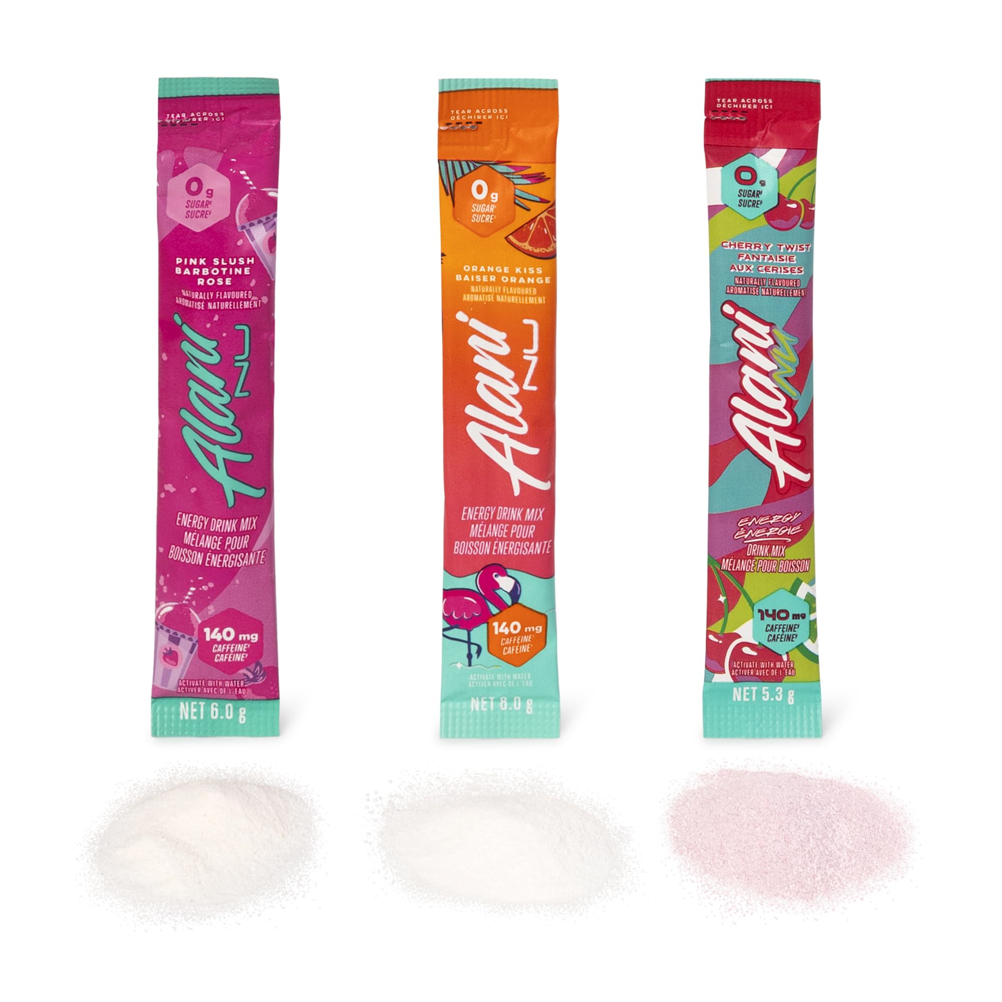 Alani Nu packaging beside glass emphasizes desk-side energy routine.