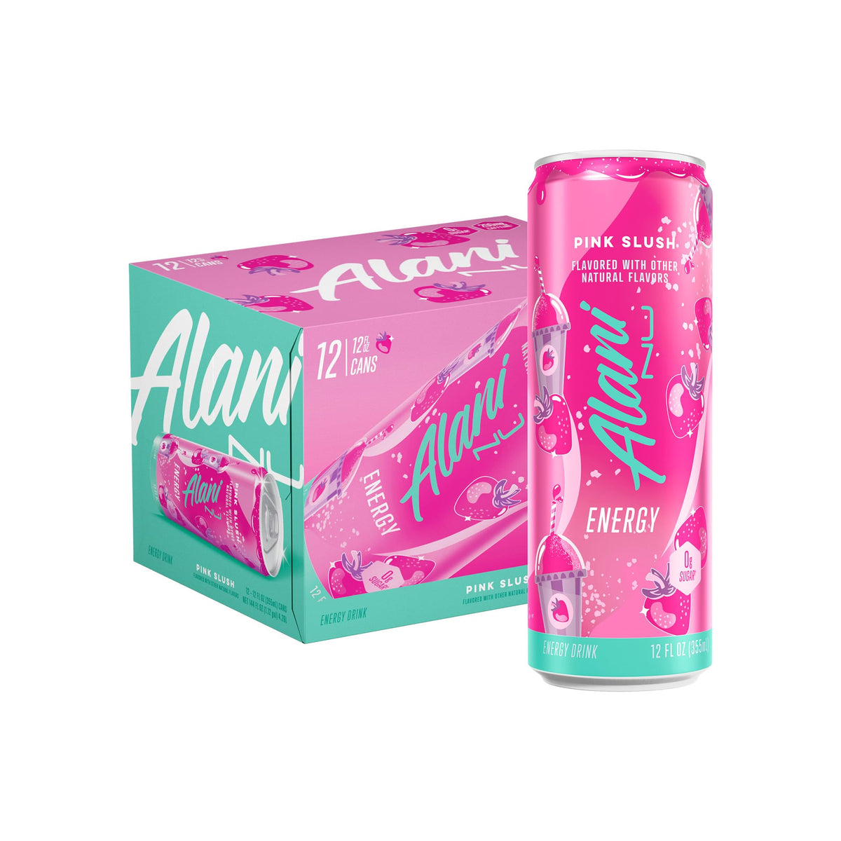 Alani Nu Pink Slush can front view highlighting bold flavor and energy