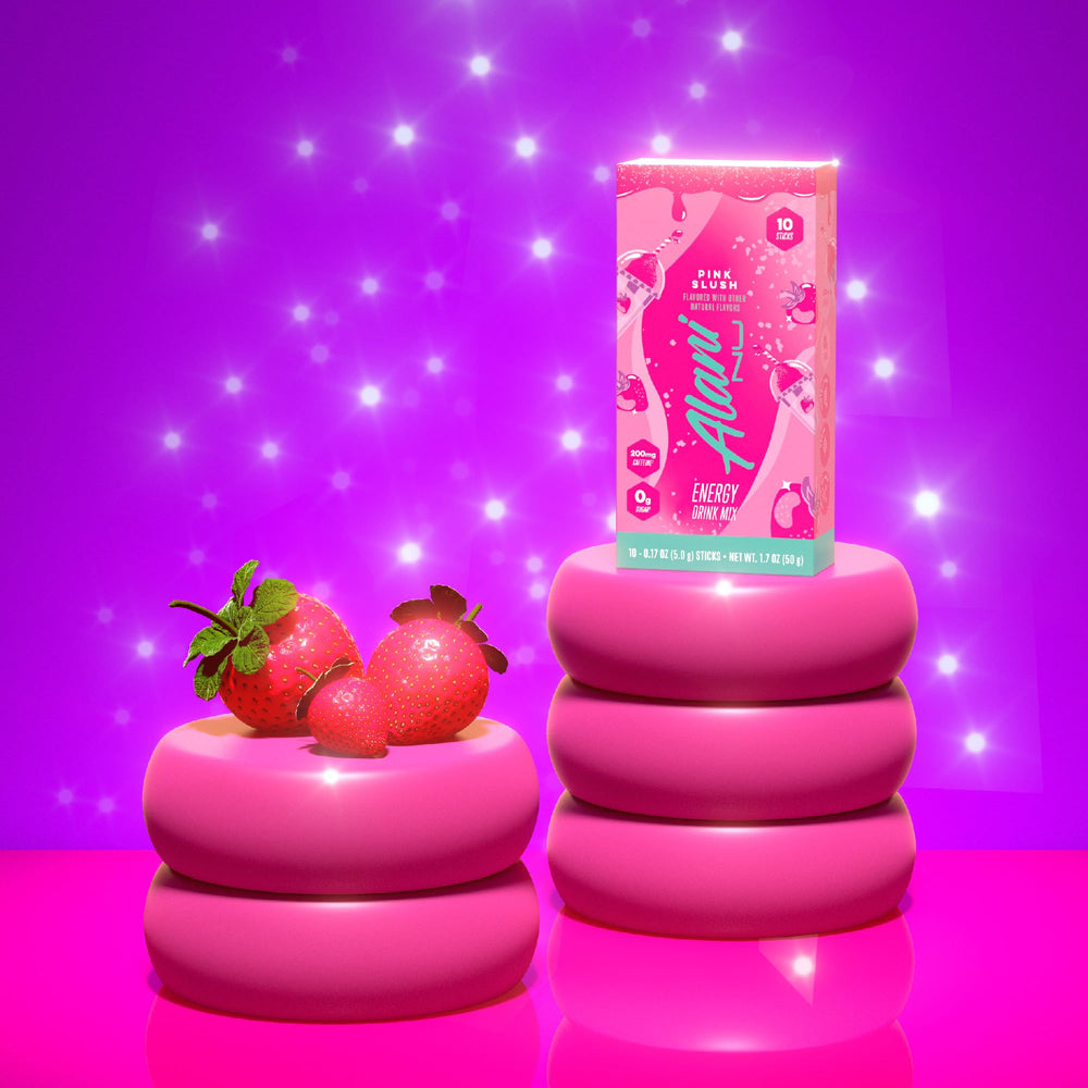 On-the-go use with Alani Nu Pink Slush sticks during travel or busy days.