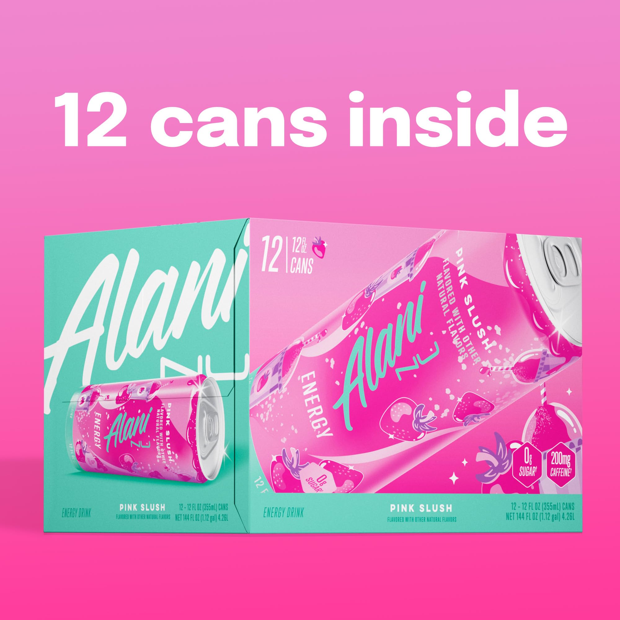 Alani Nu Pink Slush vibrant label conveying flavor identity and energy
