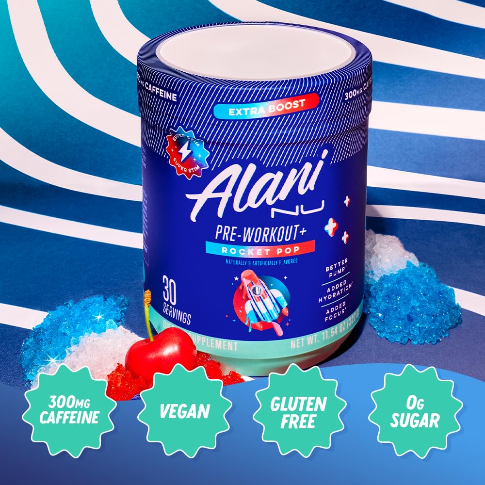 Close-up of L-Theanine and Citrulline ingredients in Alani Nu Pre Workout+ for focus and endurance
