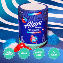 Close-up of L-Theanine and Citrulline ingredients in Alani Nu Pre Workout+ for focus and endurance
