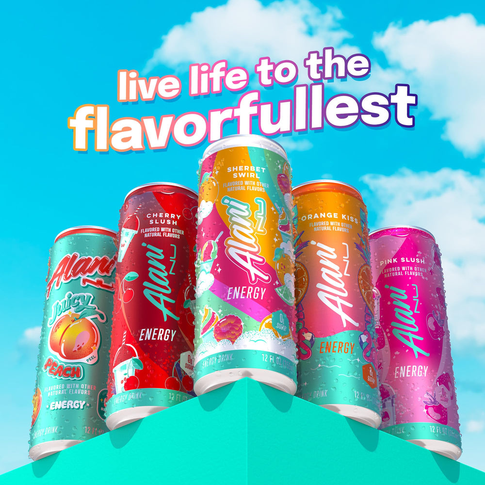 Alani Nu Sherbet Swirls lifestyle shot suggests a refreshing break in your day