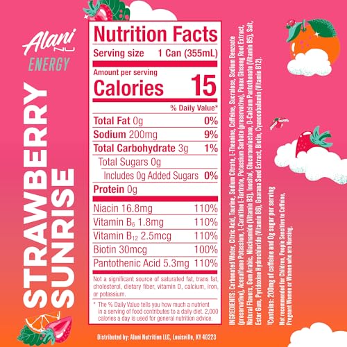 Close-up of Alani Nu Strawberry Sunrise can for a caffeine boost at midday.