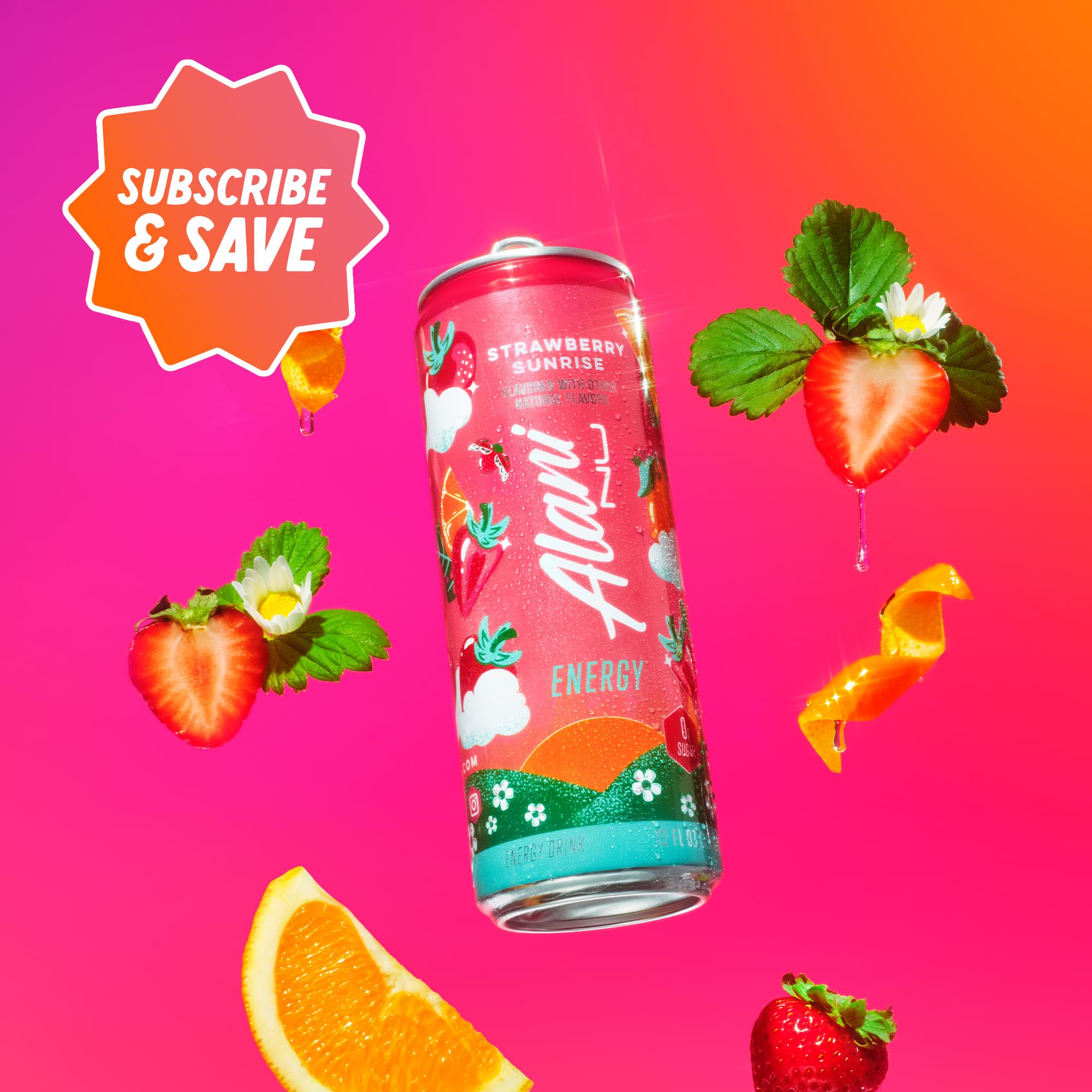Alani Nu Strawberry Sunrise label shows 10 calories per can.