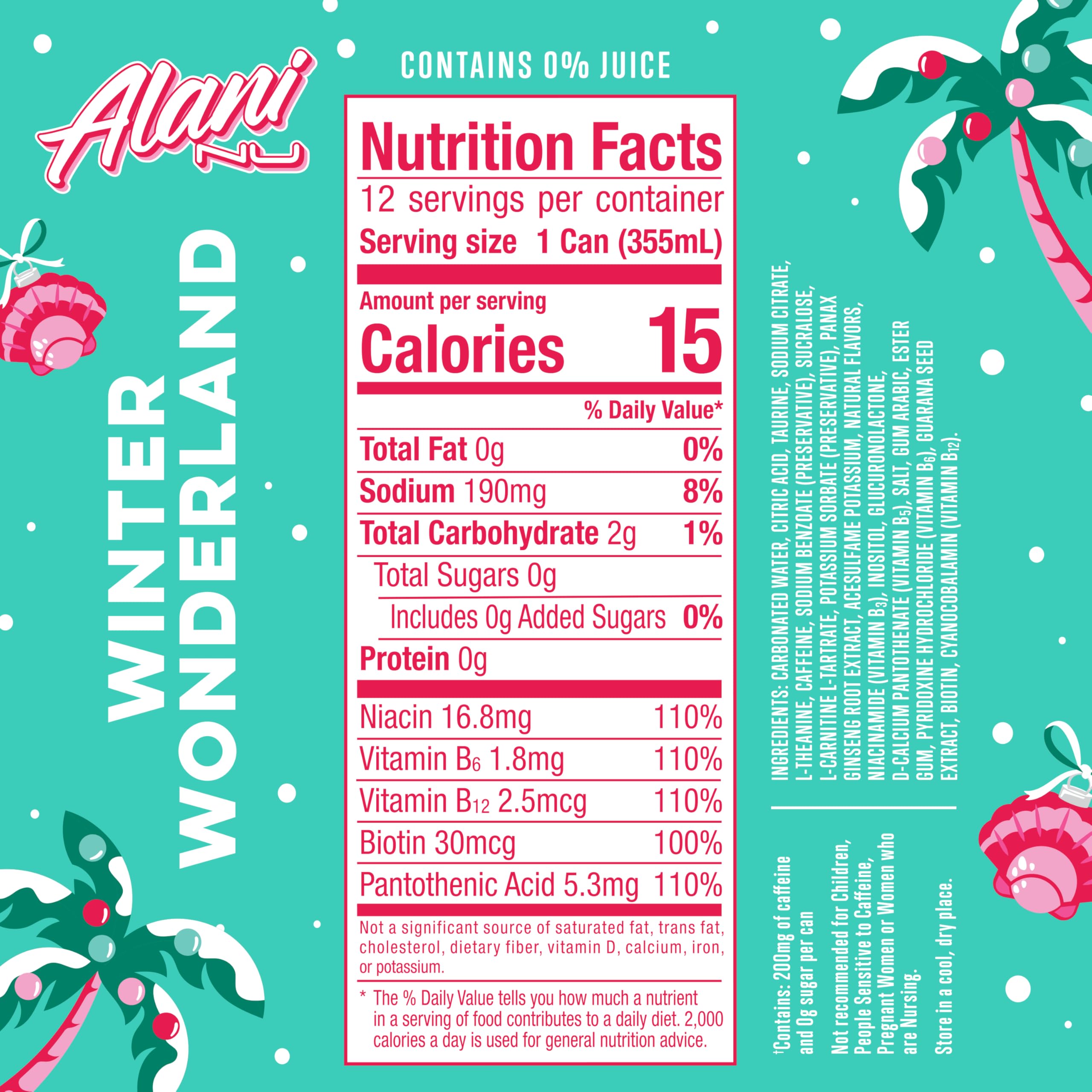 Alani Nu Winter Wonderland can side view, 200 mg caffeine for focused energy.