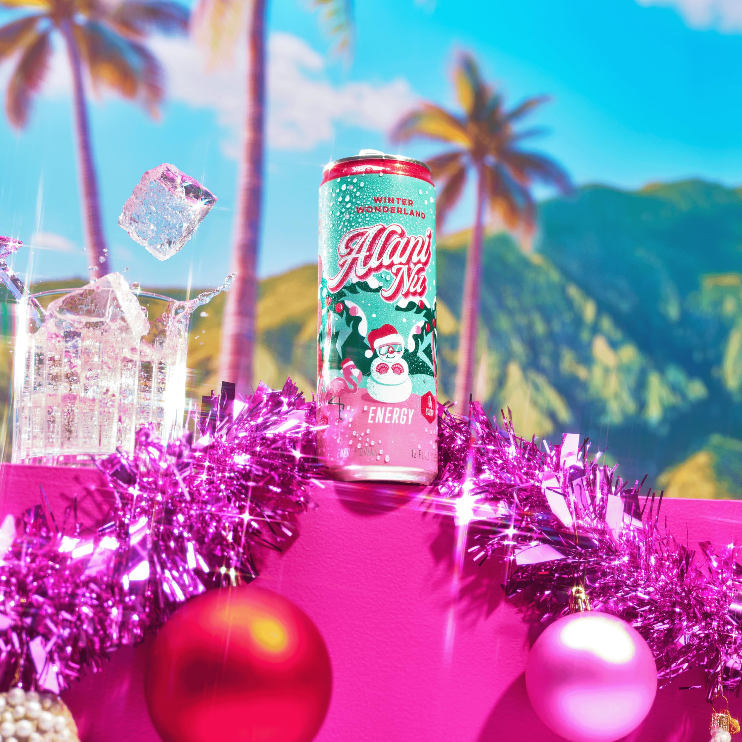 Alani Nu Winter Wonderland pack shot, crisp flavors and low-calorie energy.